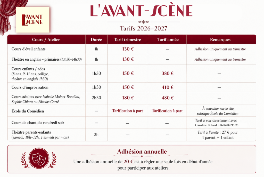Tarifs L'Avant-Scène
